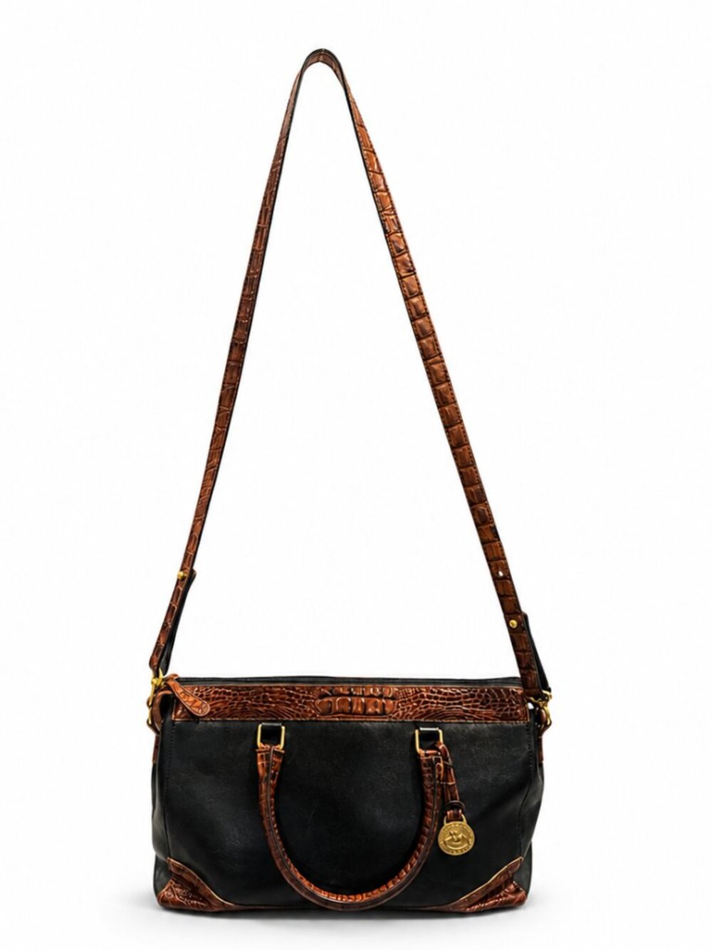 Brahmin Crandall Leather Satchel Black Brown Croc Embossed Doctor Bag Vintage - Picture 3 of 16